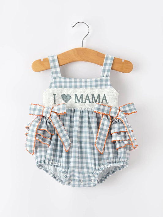 I ❤ MAMA” Girls Smocked Ruffle Romper