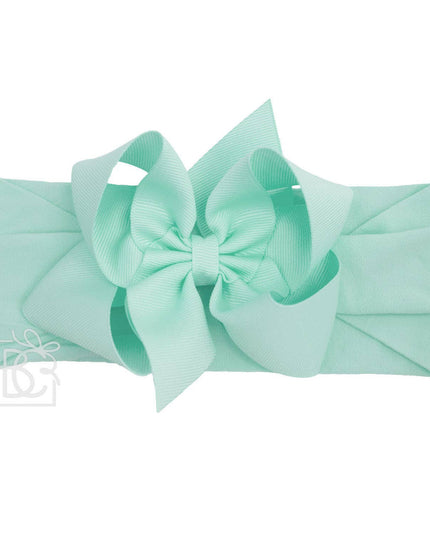 WIDE PANTYHOSE HEADBAND W/CLASSIC GROSGRAIN BOW: AQUAMARINE / 3+ Months / 4.5" Large