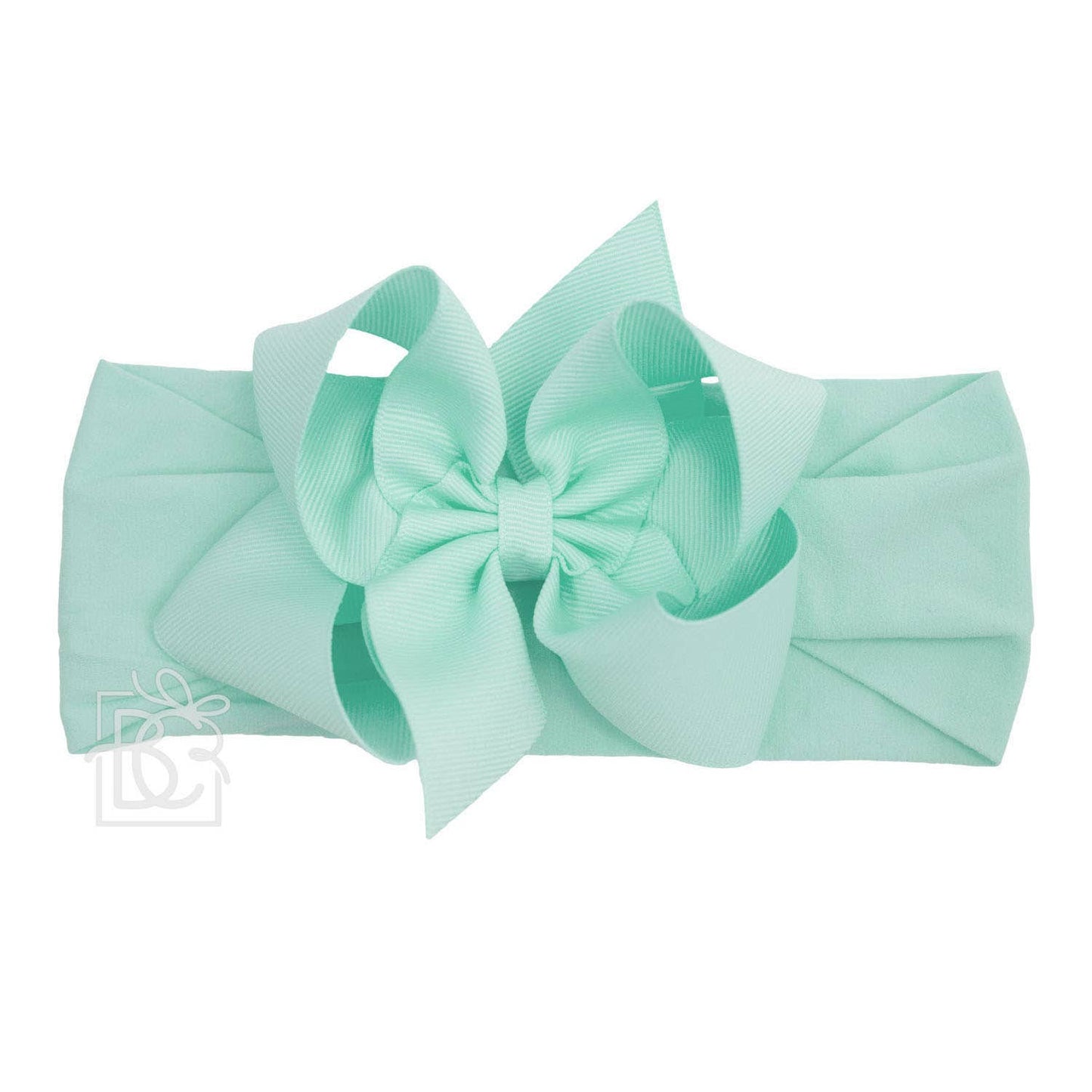 WIDE PANTYHOSE HEADBAND W/CLASSIC GROSGRAIN BOW: AQUAMARINE / 3+ Months / 4.5" Large