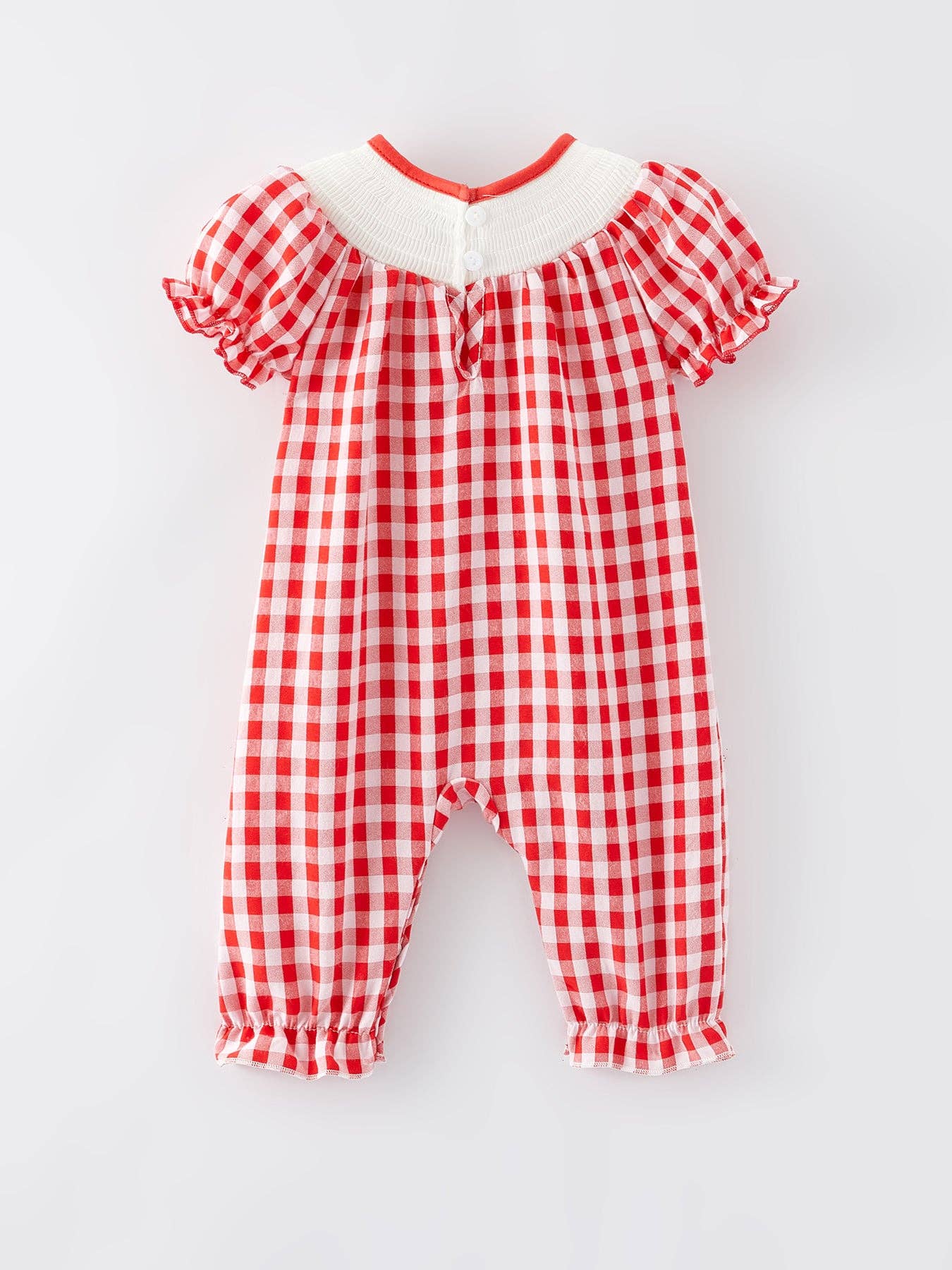 Heart & Bow Smocking Embroidered Plaid Romper