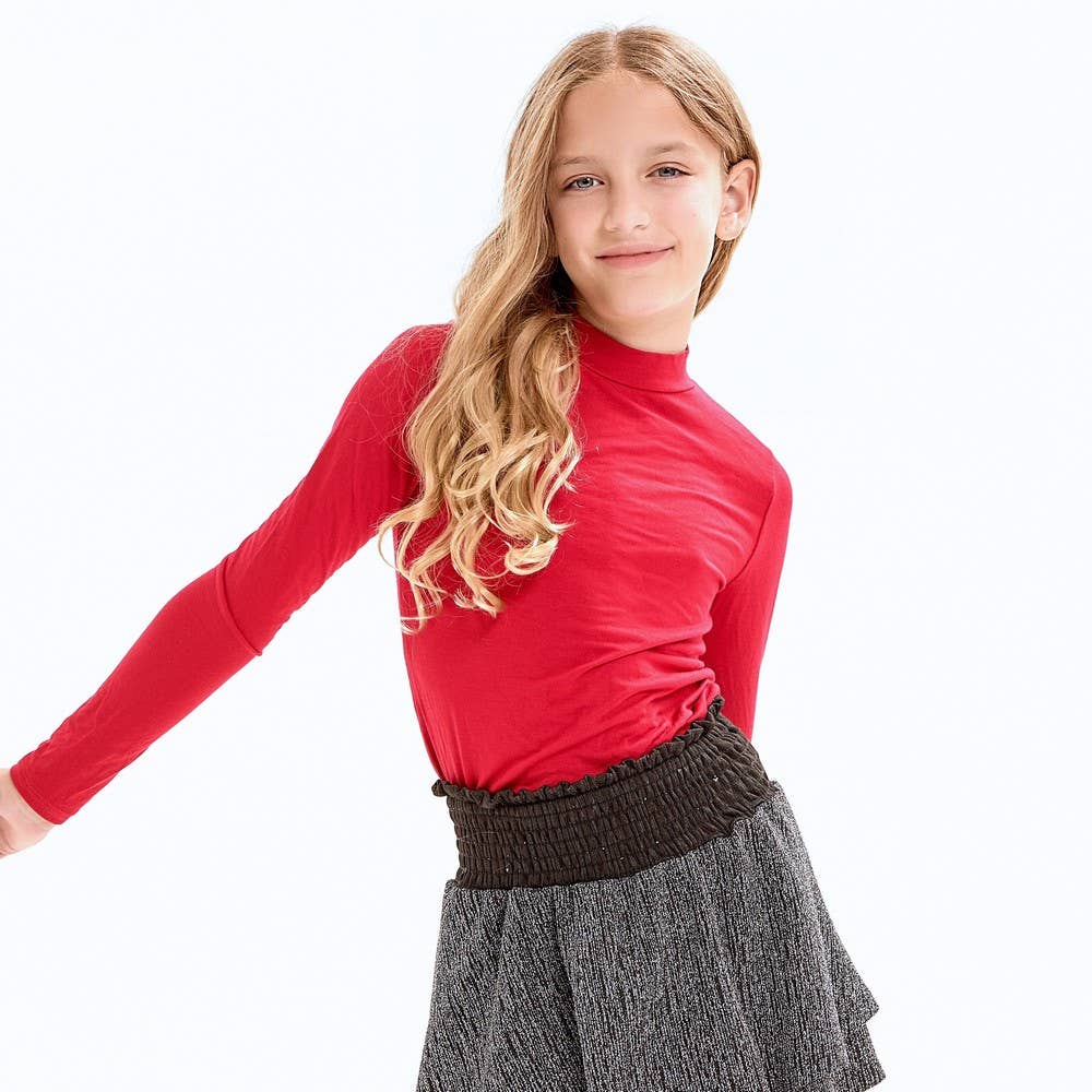 Mock Neck Long Sleeve Modal Knit Top | Red