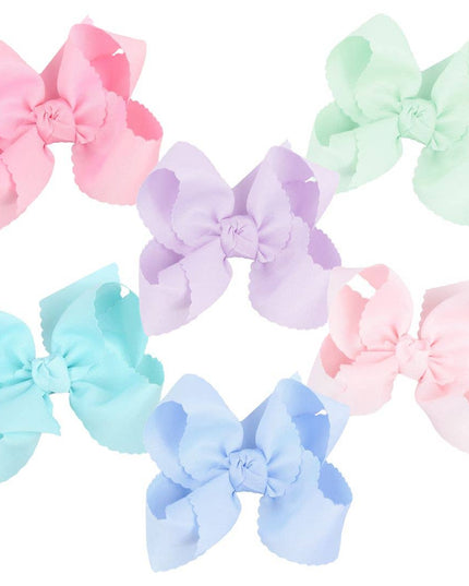 SCALLOPED EDGE BOW: Antique White / 3.5" Medium - 1.5" Ribbon on Alligator Clip