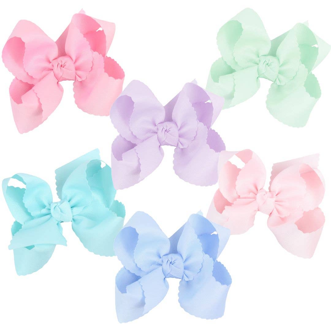 SCALLOPED EDGE BOW: Antique White / 3.5" Medium - 1.5" Ribbon on Alligator Clip