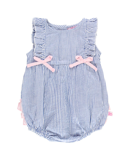 Classic Blue Seersucker Ruffle Bubble Romper