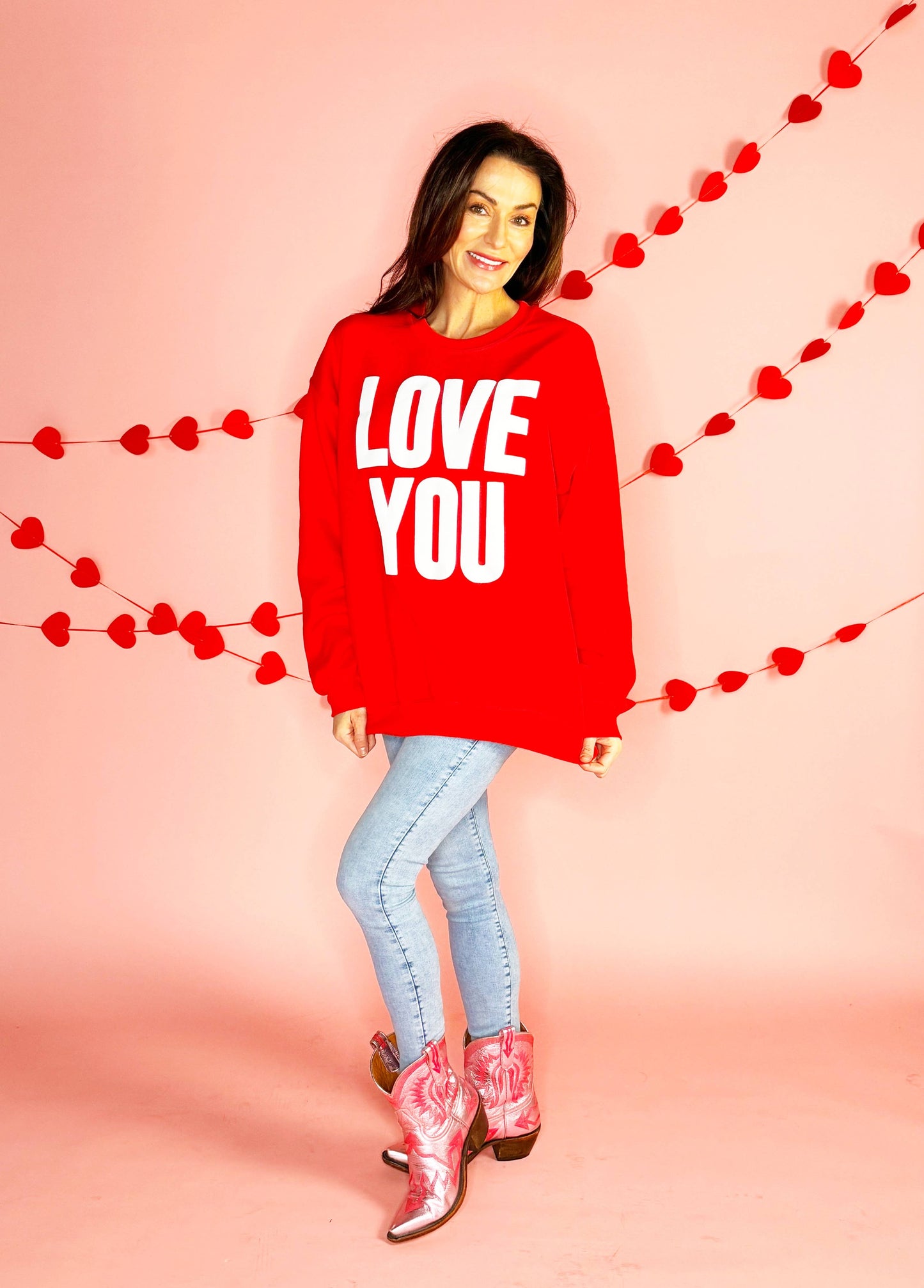 Love You Valentines Puff Sweatshirt | Red