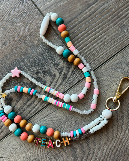 Teach Colorful Beaded Lanyard with Breakaway Clasp