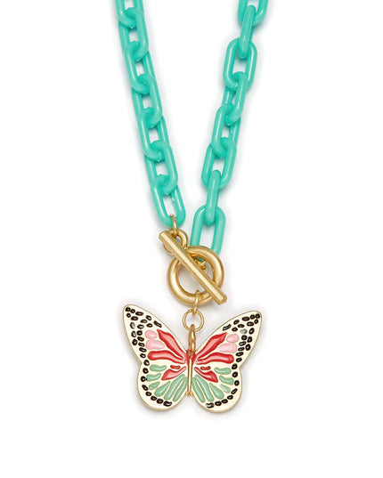 Kids 15" Butterfly Charm with Turquoise Chain Necklace