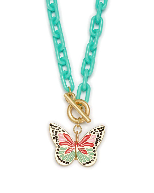 Kids 15" Butterfly Charm with Turquoise Chain Necklace