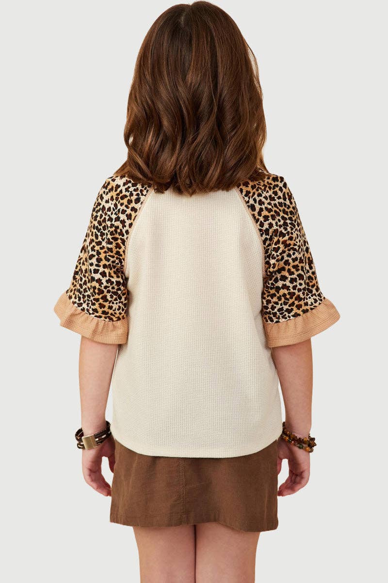 Leopard Sleeve Raglan Knit Top | Oatmeal