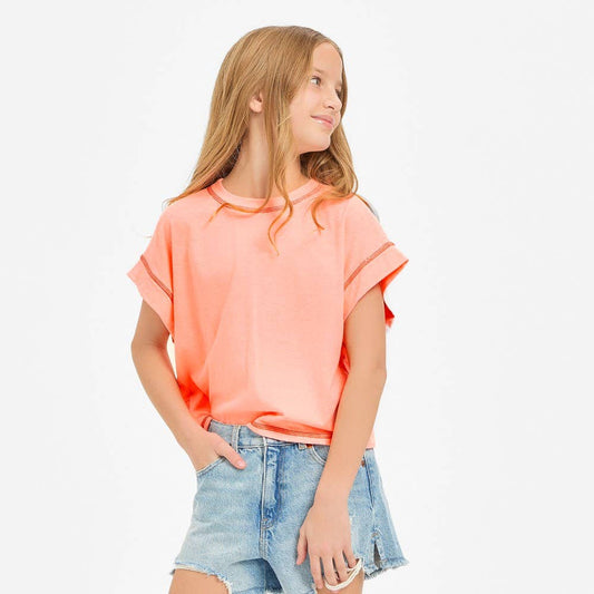 Open Back Reverse Stitched Top | Neon Coral