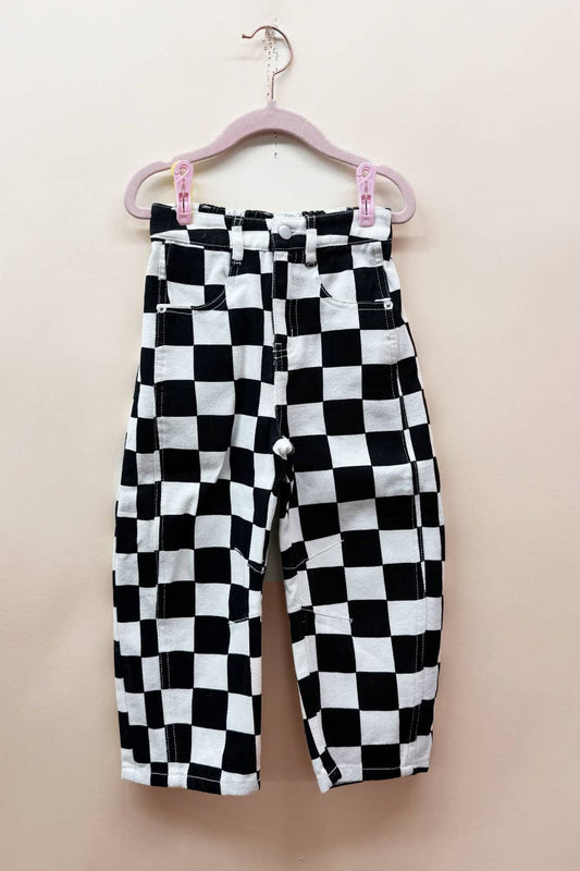 Checkered Barrel Jeans | Black