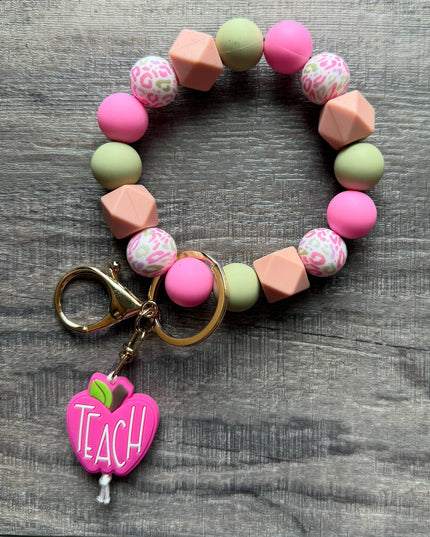 Pretty Pink Apple Colorful Teacher Keychain: Wristlet