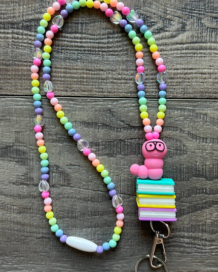 Book Worm Colorful Bead Breakaway Lanyard