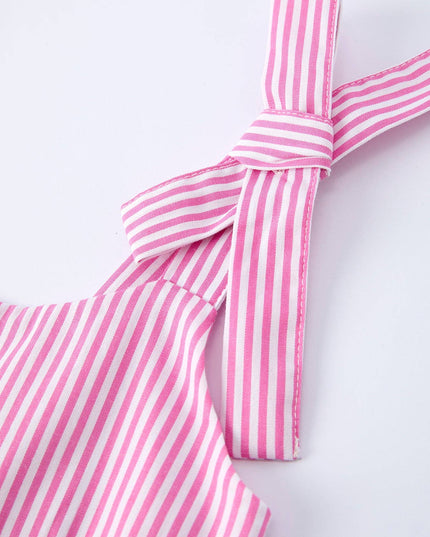 Summer Stripe Bow Ruffle Dress | Pink