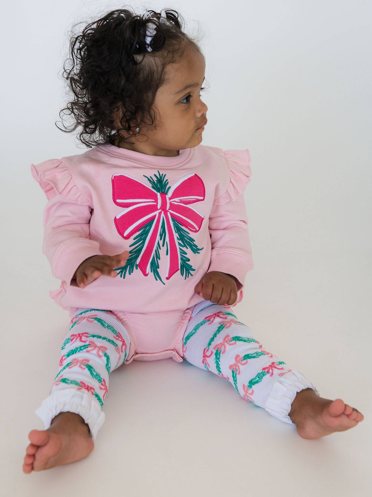 Mistletoe Bow Bubble Romper + Tinsel Tidings Footless Ruffle Tights