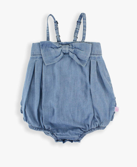 Light Wash Bow Front Bubble Romper