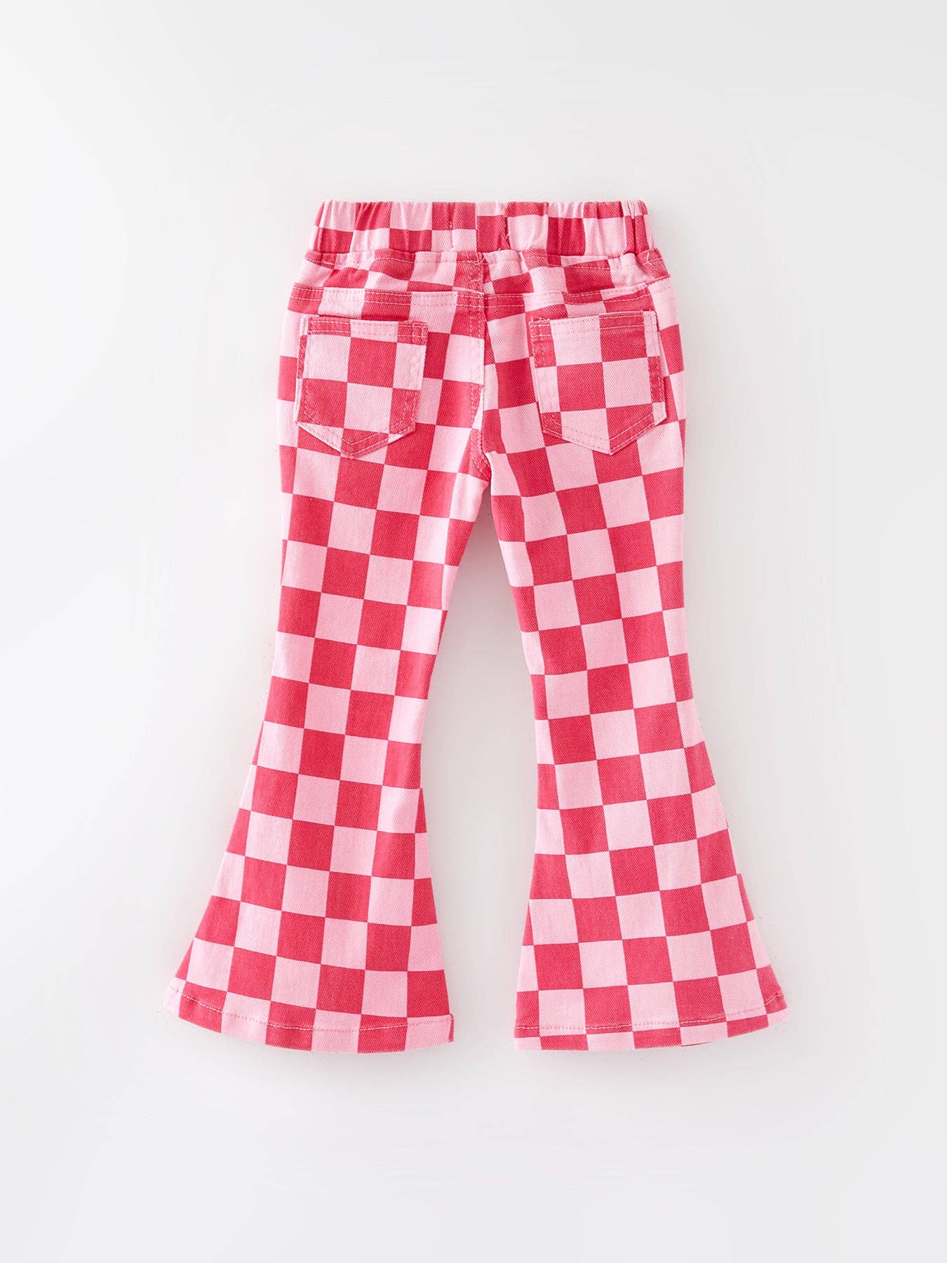 Pink Checkered Flare Jeans