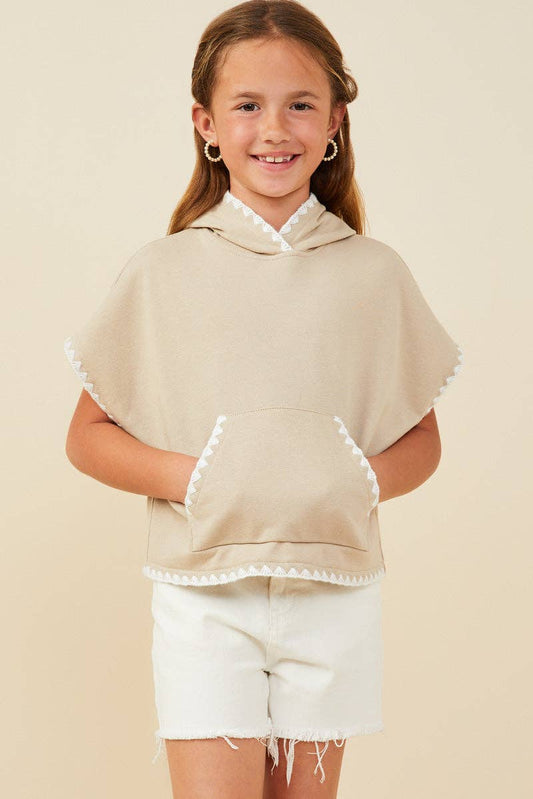 Crochet Stitched Hooded Top | Taupe
