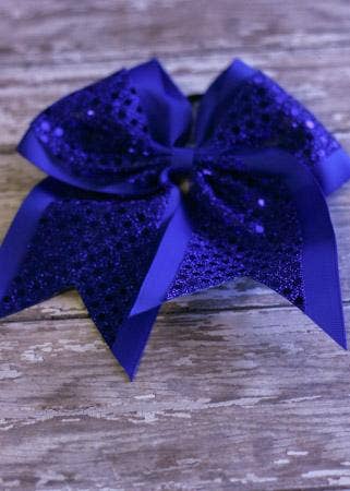 Sequin Cheer Hair Bows: Royal Blue