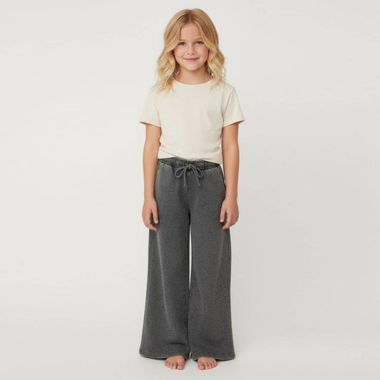 Mineral wash wide leg sweatpants: Charcoal