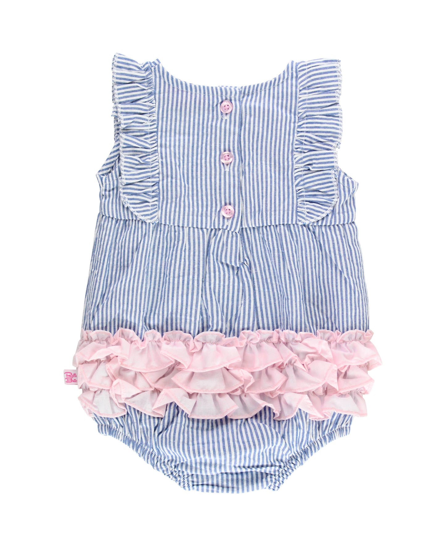 Classic Blue Seersucker Ruffle Bubble Romper