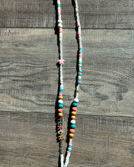 Teach Colorful Beaded Lanyard with Breakaway Clasp