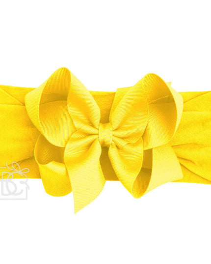 Classic Grosgrain Bow on Stretchy Hose Headband | Yellow Gold 4.5"