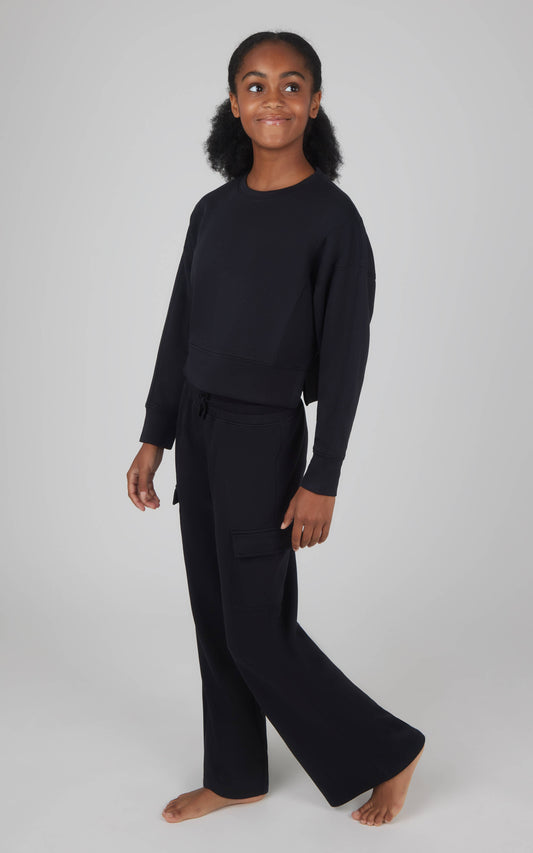 Girls Scuba Pullover and Wide Leg Cargo Pant - Set: Black