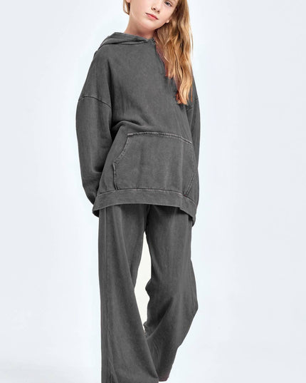 Mineral wash wide leg sweatpants: Charcoal