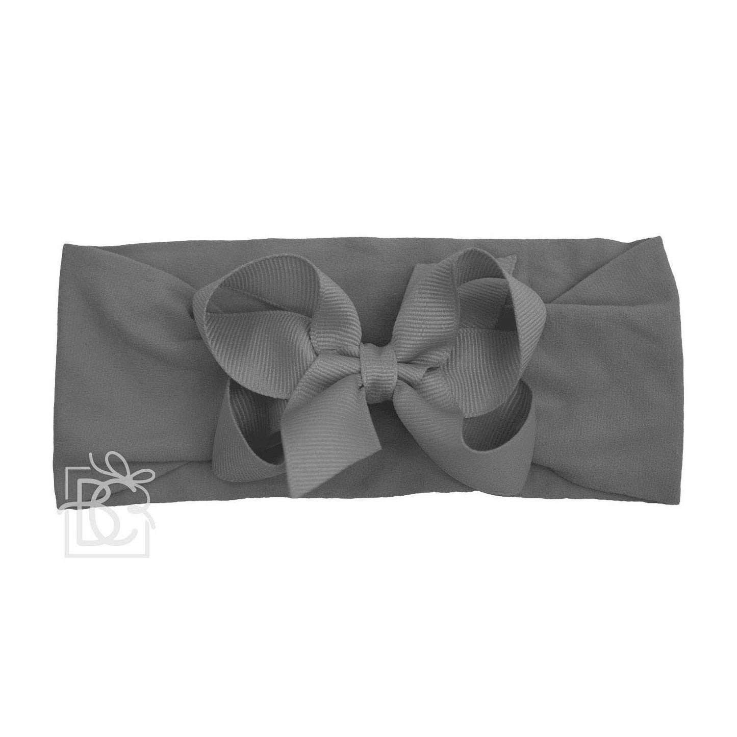 WIDE PANTYHOSE HEADBAND W/CLASSIC GROSGRAIN BOW: AQUAMARINE / 3+ Months / 4.5" Large