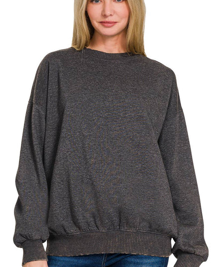 Acid Wash Fleece Oversized Pullover: BLACK