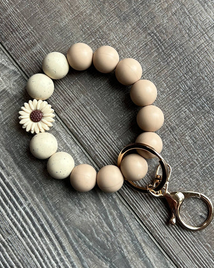 Neutral Colored Sunflower Wristlet Keychain