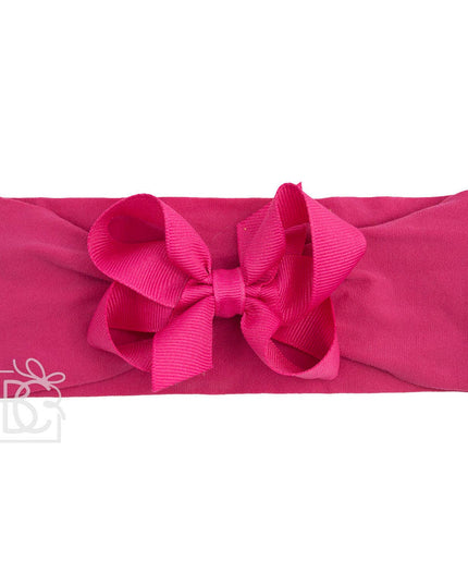 WIDE PANTYHOSE HEADBAND W/CLASSIC GROSGRAIN BOW: ROYAL BLUE / 3+ Months / 4.5" Large