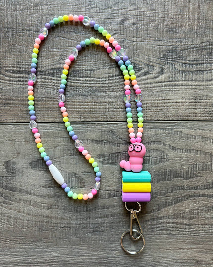 Book Worm Colorful Bead Breakaway Lanyard