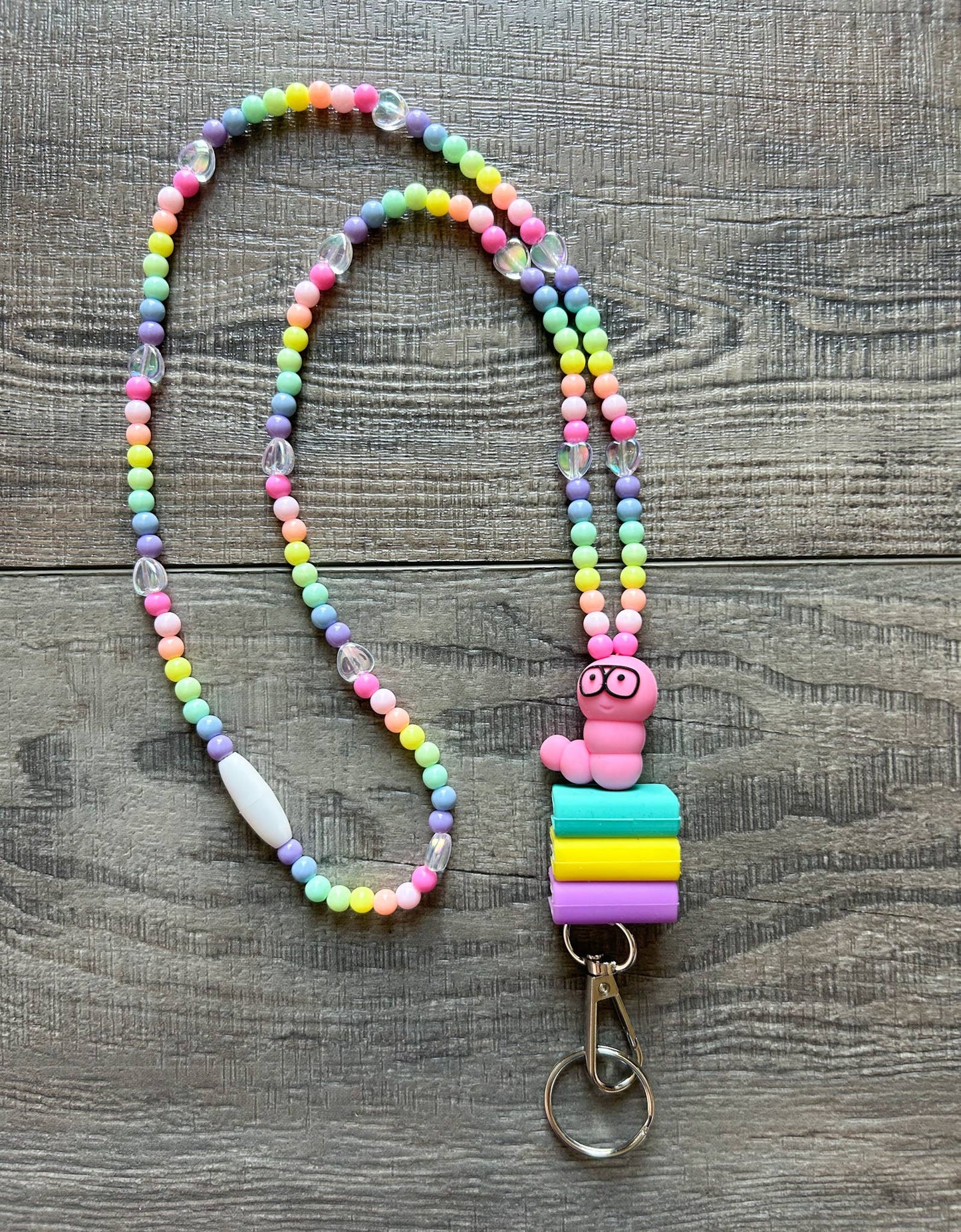 Book Worm Colorful Bead Breakaway Lanyard