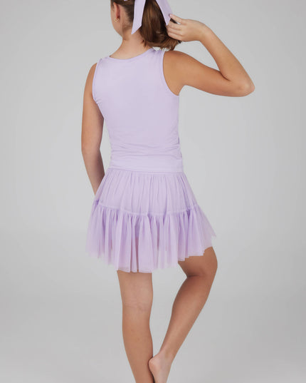 Tank + Mesh Jersey Ruffle Skort + Scrunchie Set | Pastel Lilac