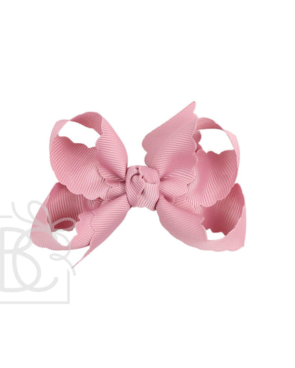 SCALLOPED EDGE BOW: Antique White / 3.5" Medium - 1.5" Ribbon on Alligator Clip