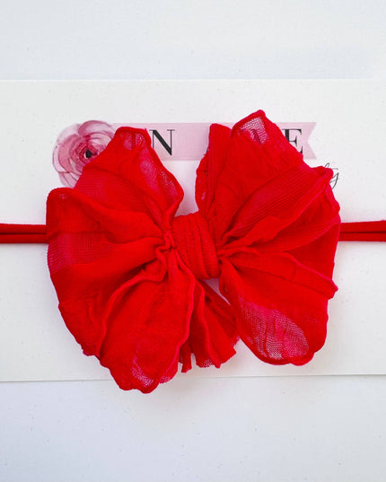 Skinny Mini Ruffled Headband | Bright Red
