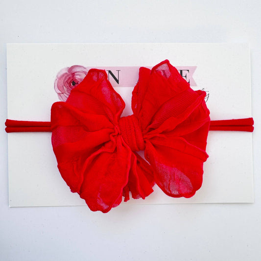 Skinny Mini Ruffled Headband | Bright Red