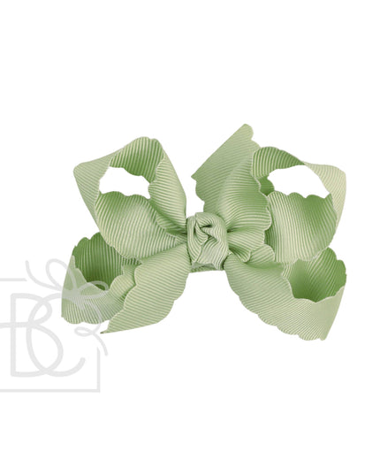 SCALLOPED EDGE BOW: Antique White / 3.5" Medium - 1.5" Ribbon on Alligator Clip