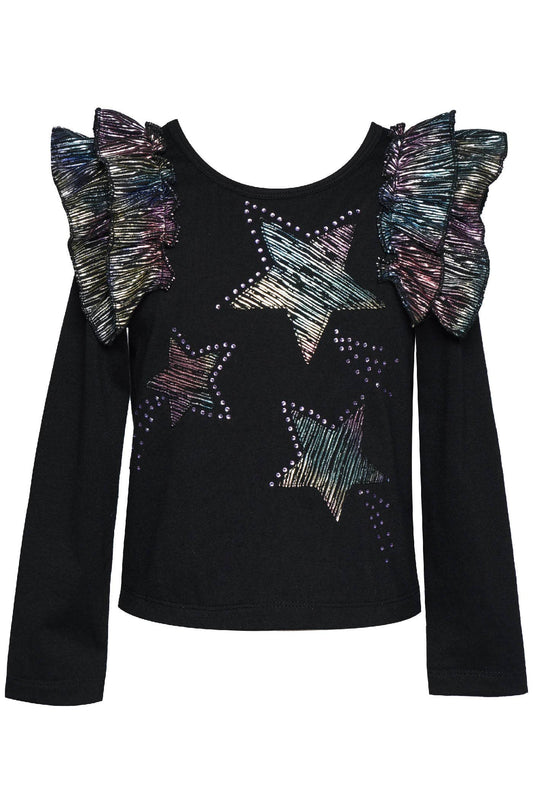 Metallic Ruffle Top With Star Detail