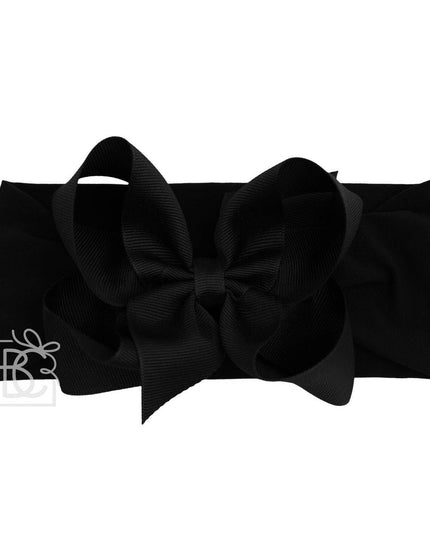 WIDE PANTYHOSE HEADBAND W/CLASSIC GROSGRAIN BOW: BLACK / 3+ Months / 4.5" Large