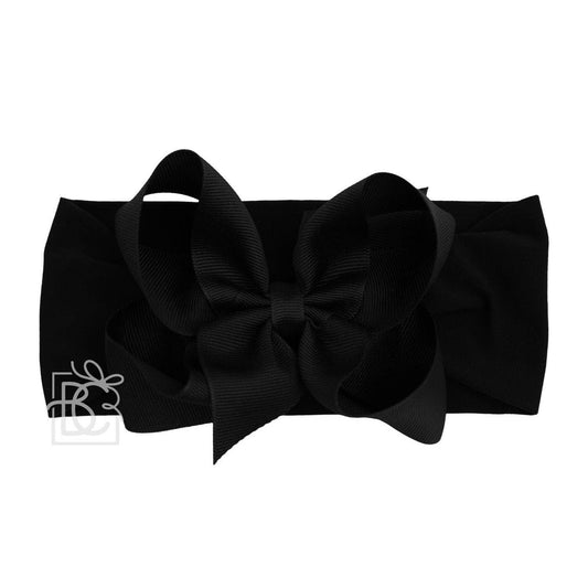 WIDE PANTYHOSE HEADBAND W/CLASSIC GROSGRAIN BOW: BLACK / 3+ Months / 4.5" Large