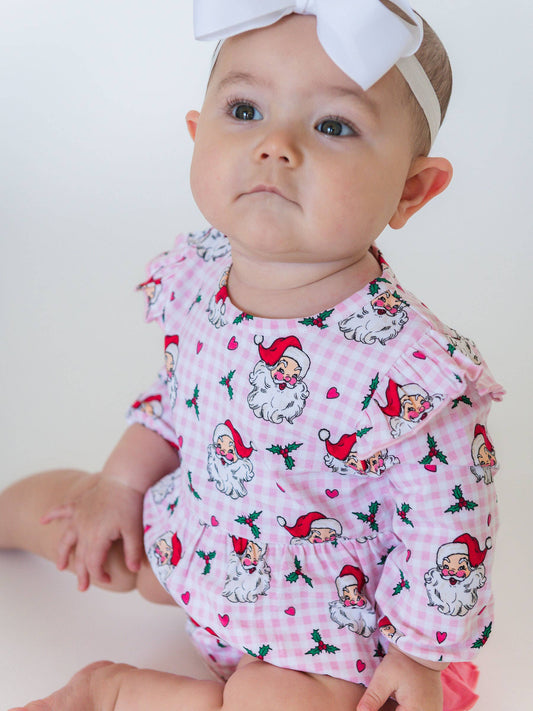 Pink Dear Santa Long Sleeve Flutter Bubble Romper