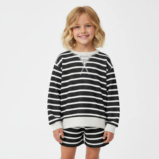 Stripe French Terry Sweatshirt | Black & Oatmeal