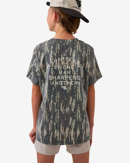 Youth Vintage Washed Graphic Tee | Proverbs 27:17 Midland Camo